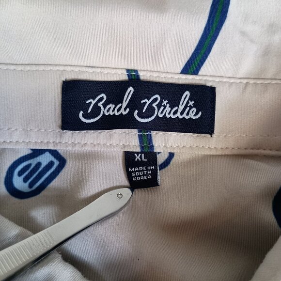 Bad Birdie Men's XL Yard Sale Golf All Over Print Stretch Preppy White Polo - Picture 2 of 7
